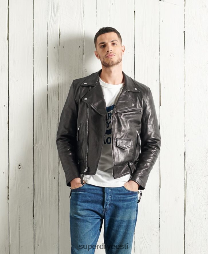 Superdry mehed Piiratud väljaanne kuiv nahast biker jope B2LT44756 Riietus must
