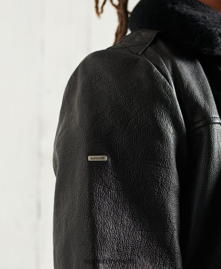 Superdry mehed aviator lennu nahktagi B2LT44488 Riietus must