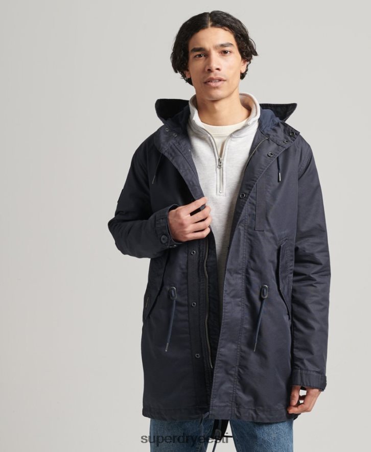Superdry mehed vanaaegne sõjaväe fishatil parkjakk B2LT44715 Riietus sinine