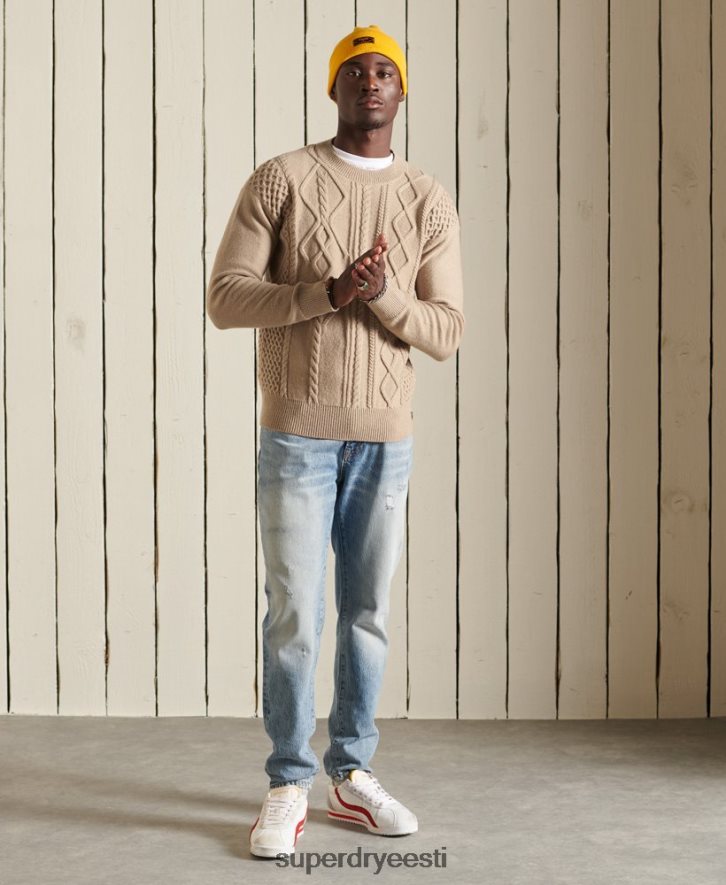 Superdry mehed lapiline kaabli meeskonna hüppaja B2LT45313 Riietus kreem