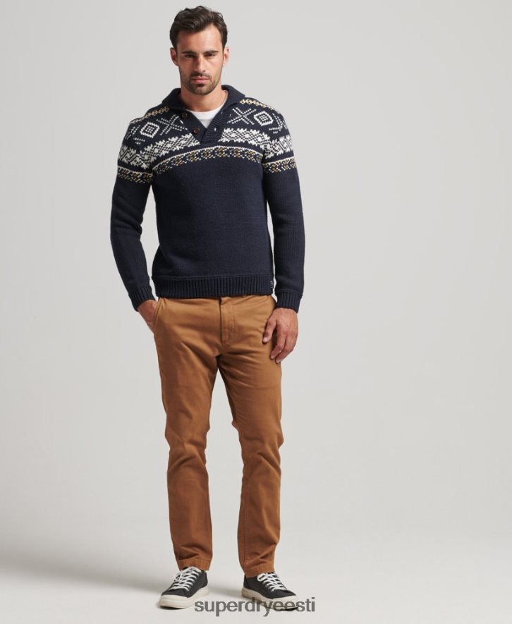 Superdry mehed mustriline kootud rätikuga kampsun B2LT45241 Riietus sinine