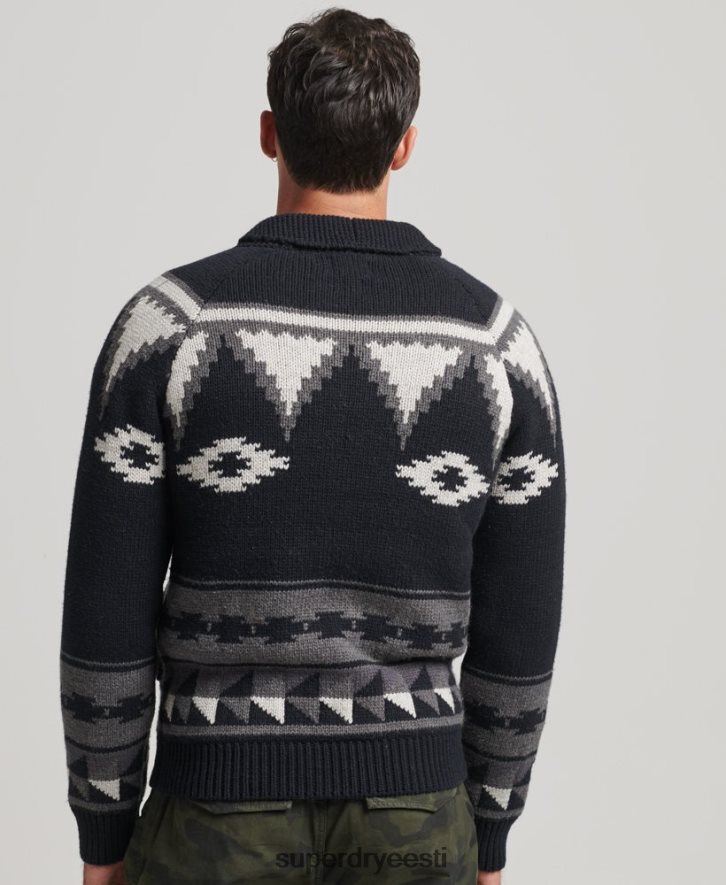 Superdry mehed mustriline salli tõmblukk läbi kardigani B2LT45263 Riietus must