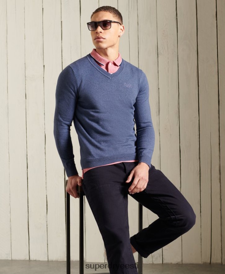 Superdry mehed oranži sildiga v-kaelusega kampsun B2LT45328 Riietus sinine