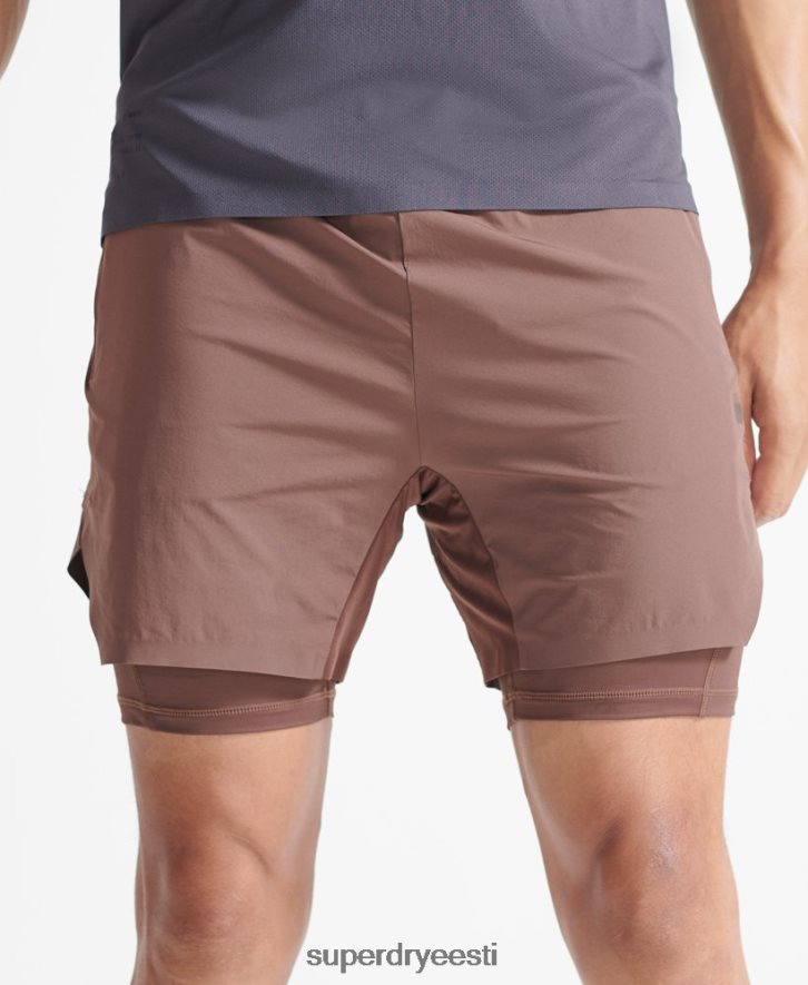 Superdry mehed treenige esmaklassilised lühikesed püksid B2LT45377 Riietus pruun