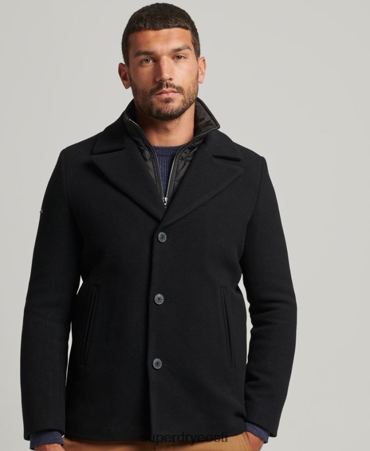 Superdry mehed eemaldatava voodriga lühike villane mantel B2LT41131 Riietus must