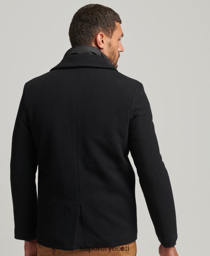 Superdry mehed eemaldatava voodriga lühike villane mantel B2LT41131 Riietus must