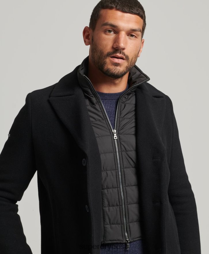 Superdry mehed eemaldatava voodriga lühike villane mantel B2LT41131 Riietus must