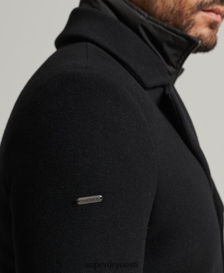 Superdry mehed eemaldatava voodriga lühike villane mantel B2LT41131 Riietus must