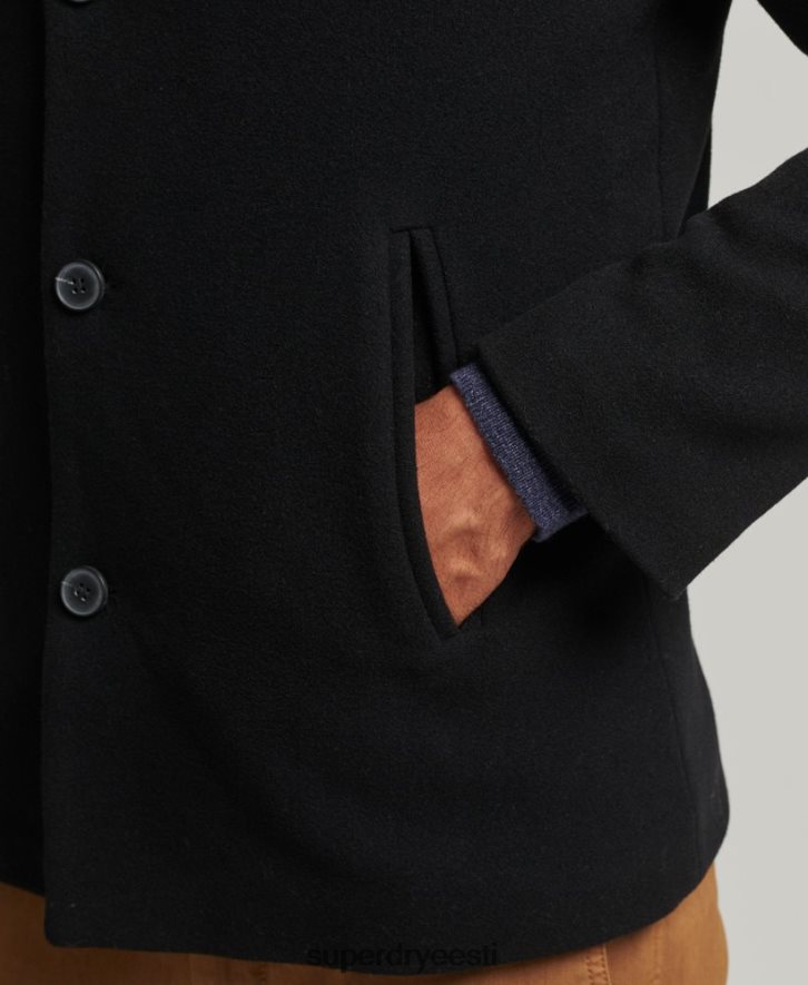 Superdry mehed eemaldatava voodriga lühike villane mantel B2LT41131 Riietus must