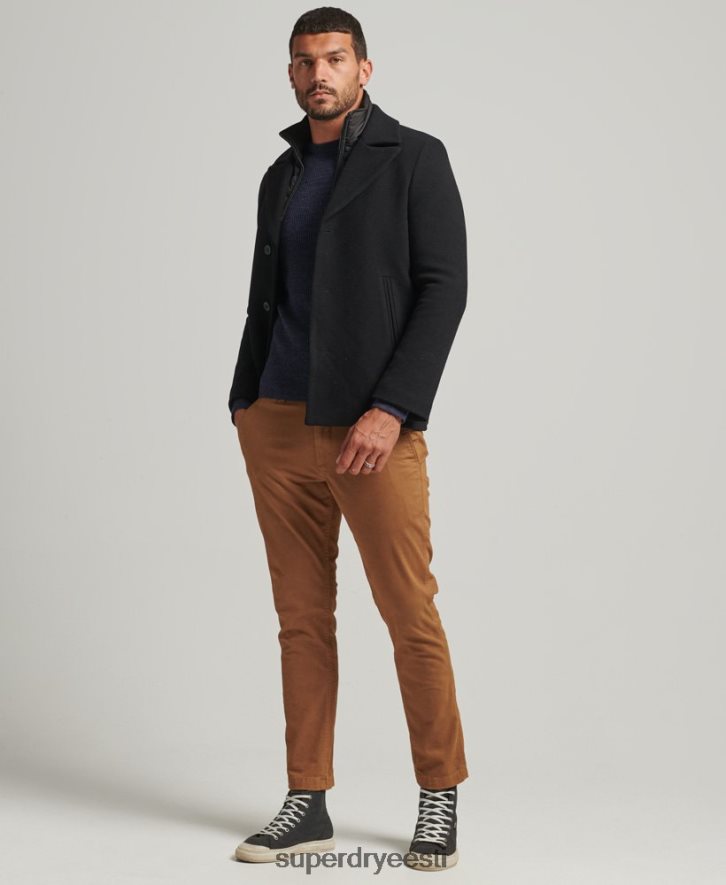 Superdry mehed eemaldatava voodriga lühike villane mantel B2LT41131 Riietus must