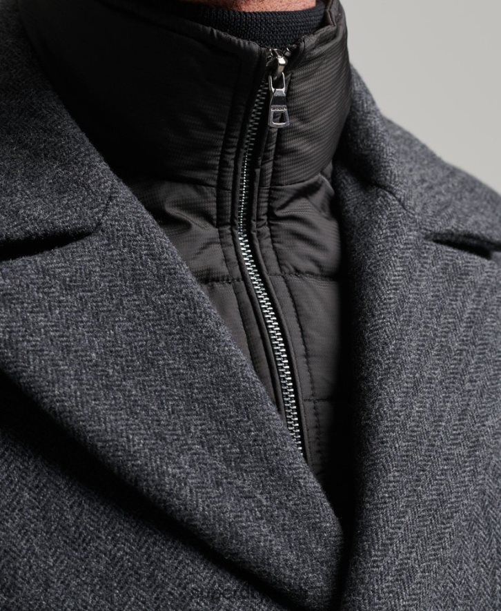 Superdry mehed eemaldatava voodriga lühike villane mantel B2LT41136 Riietus tumehall