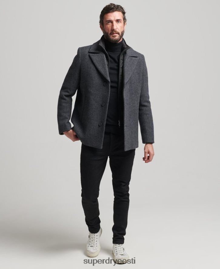 Superdry mehed eemaldatava voodriga lühike villane mantel B2LT41136 Riietus tumehall