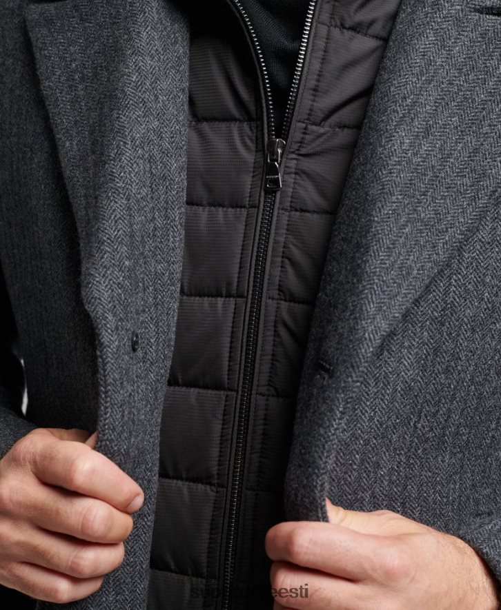 Superdry mehed eemaldatava voodriga lühike villane mantel B2LT41136 Riietus tumehall