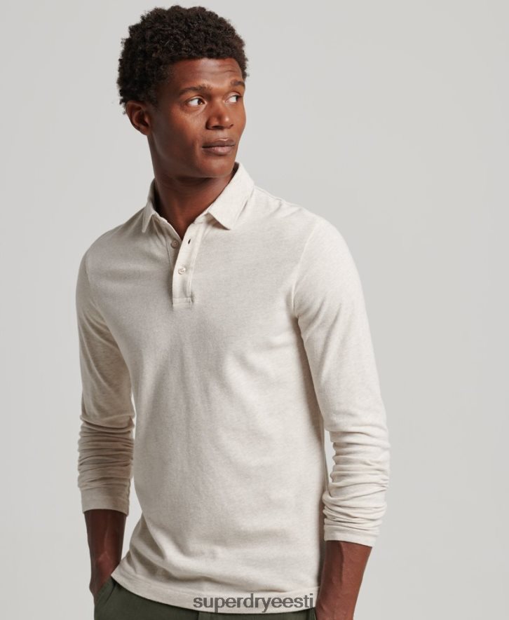 Superdry mehed pikkade varrukatega puuvillane jersey polosärk B2LT46460 Riietus beež