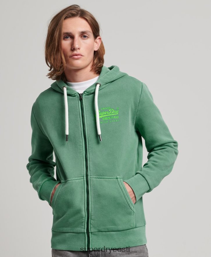 Superdry mehed Vintage logoga neoontõmblukuga kapuuts B2LT4462 Riietus roheline