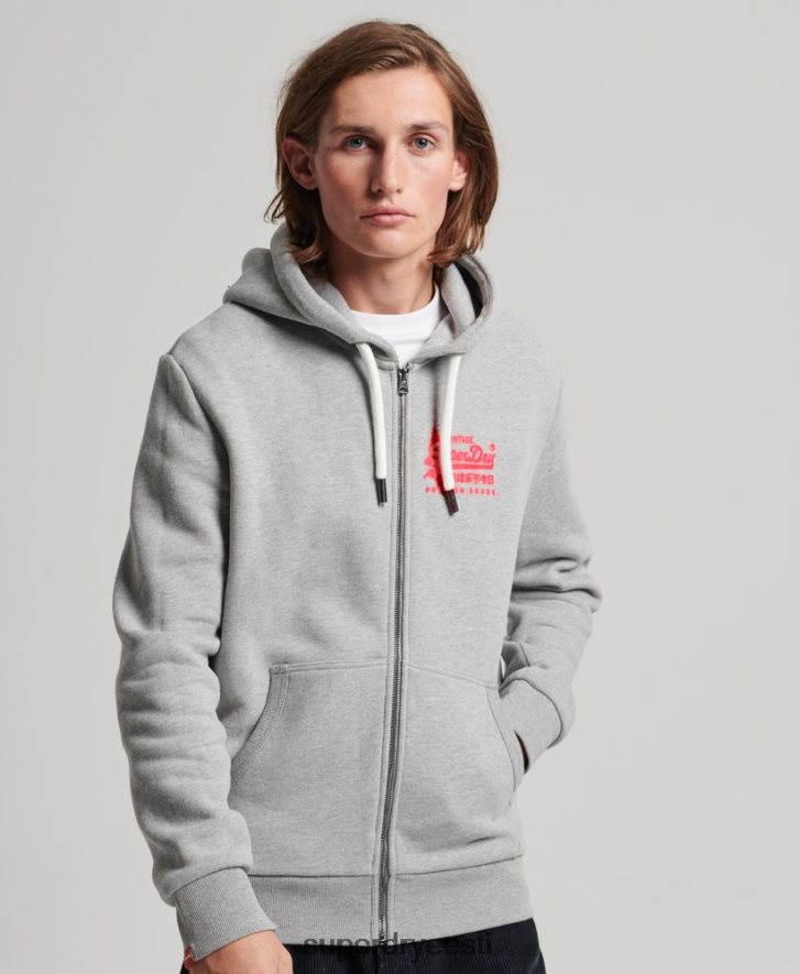 Superdry mehed Vintage logoga neoontõmblukuga kapuuts B2LT4489 Riietus hall