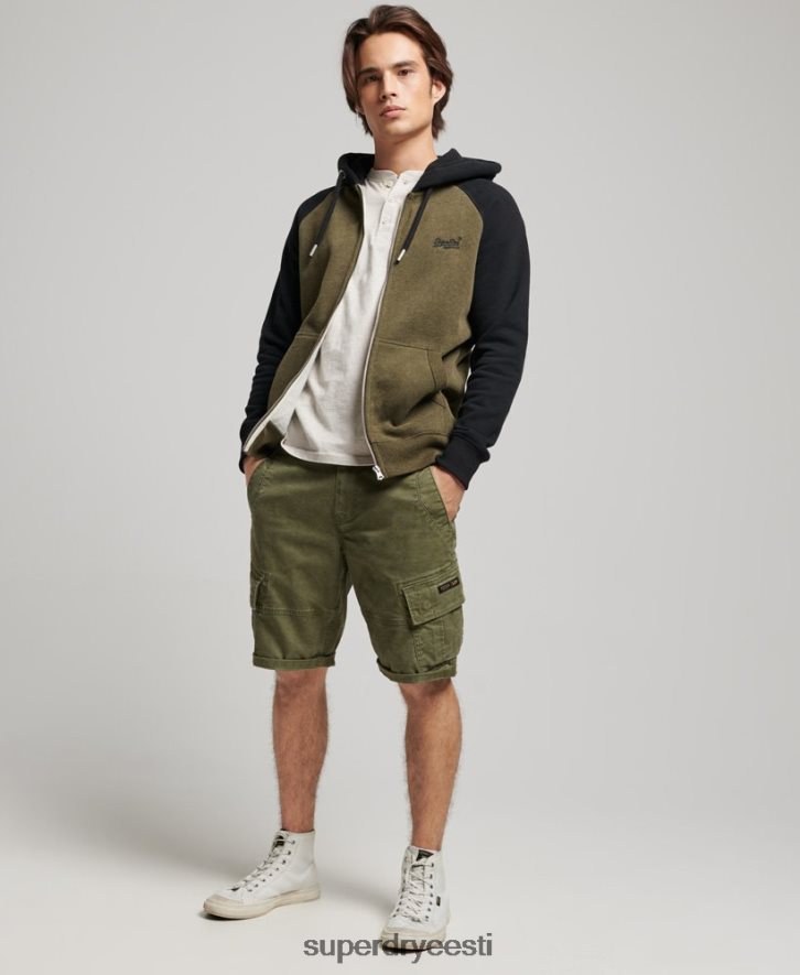 Superdry mehed Vintage logoga tikitud pesapalli lukuga kapuuts B2LT4723 Riietus roheline