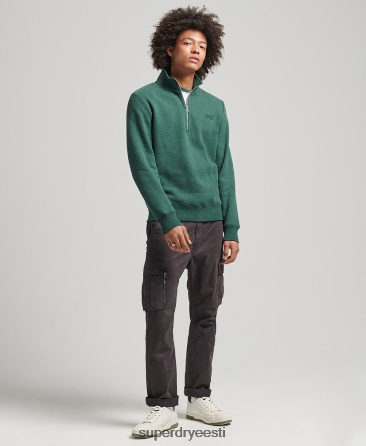 Superdry mehed orgaanilisest puuvillast essentsiaalse logoga poollukuga dressipluus B2LT45130 Riietus roheline