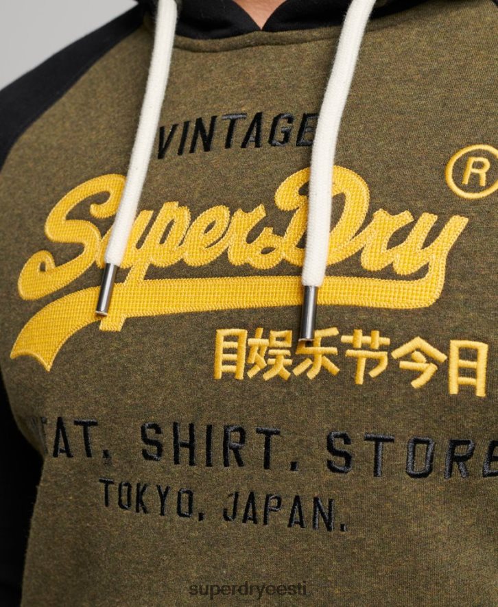 Superdry mehed orgaanilisest puuvillast vintage logo heritage raglaani kapuuts B2LT4509 Riietus must