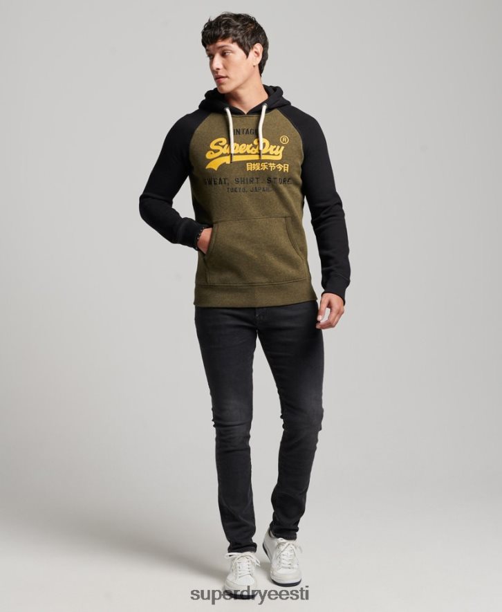 Superdry mehed orgaanilisest puuvillast vintage logo heritage raglaani kapuuts B2LT4509 Riietus must