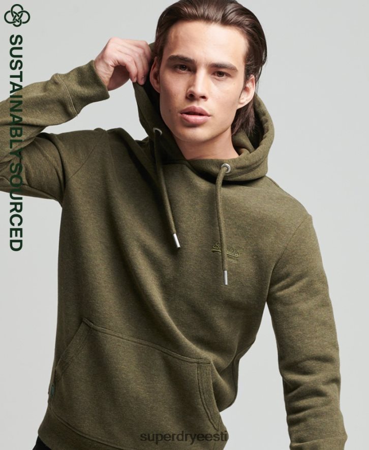 Superdry mehed orgaanilisest puuvillast vintage logoga tikitud kapuuts B2LT4809 Riietus khaki