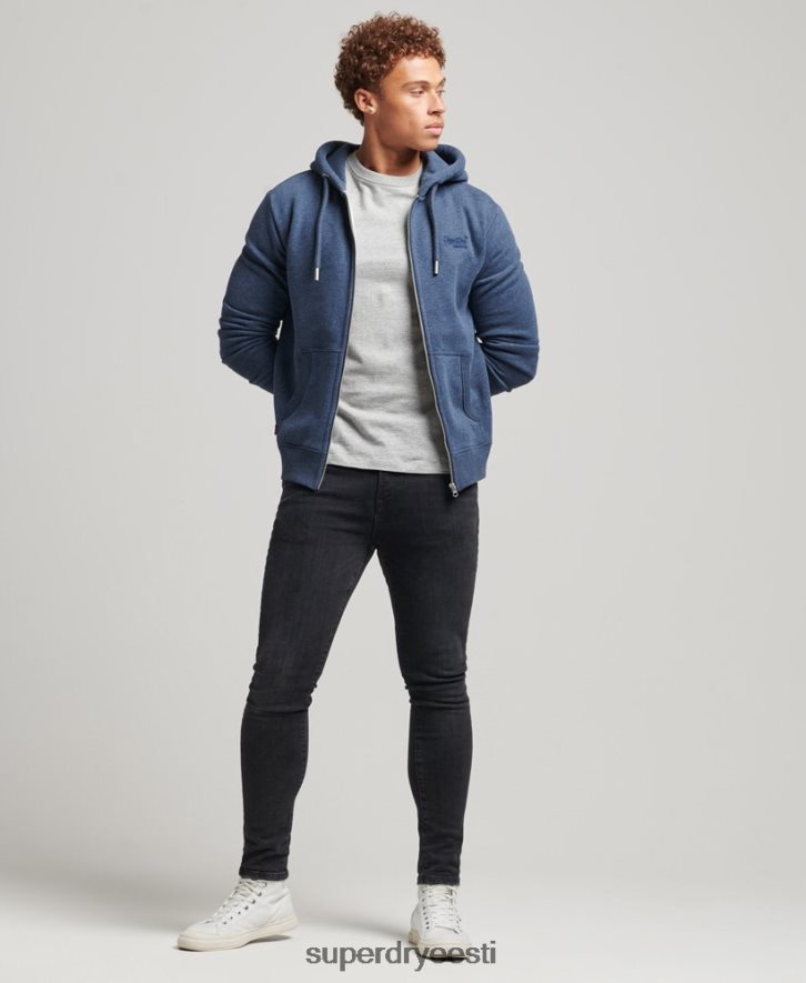 Superdry mehed orgaanilisest puuvillast vintage logoga tikitud lukuga kapuuts B2LT4480 Riietus merevägi