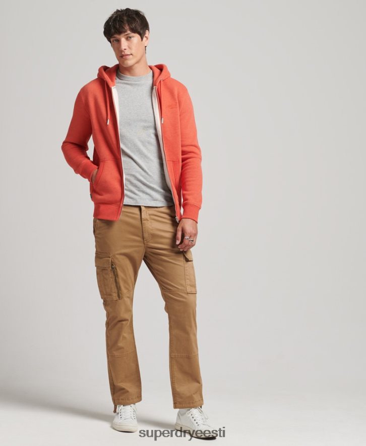 Superdry mehed orgaanilisest puuvillast vintage logoga tikitud lukuga kapuuts B2LT4512 Riietus oranž