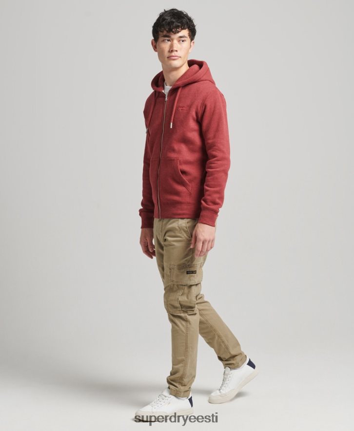 Superdry mehed orgaanilisest puuvillast vintage logoga tikitud lukuga kapuuts B2LT4596 Riietus punane