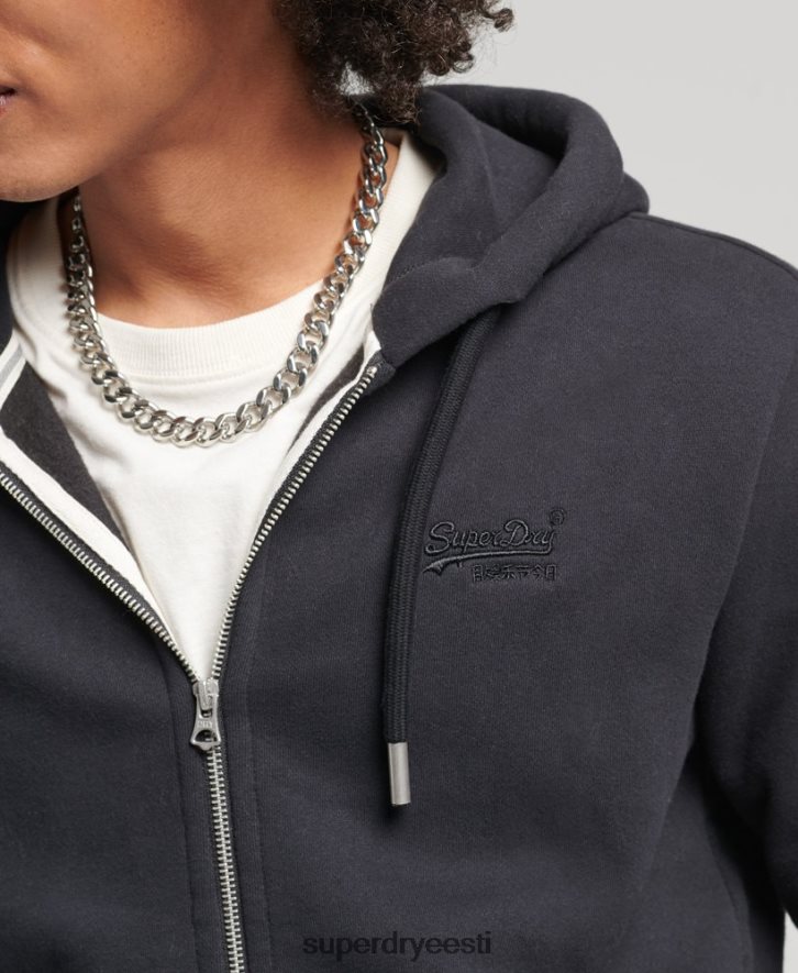 Superdry mehed orgaanilisest puuvillast vintage logoga tikitud lukuga kapuuts B2LT4612 Riietus must