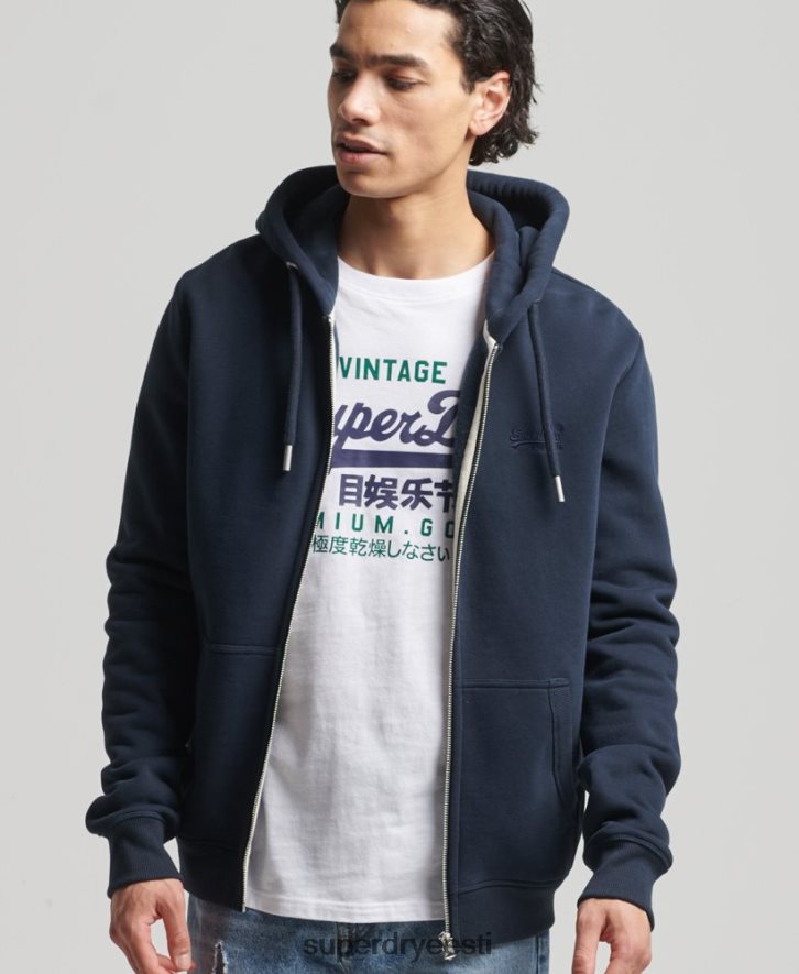 Superdry mehed orgaanilisest puuvillast vintage logoga tikitud lukuga kapuuts B2LT4626 Riietus merevägi