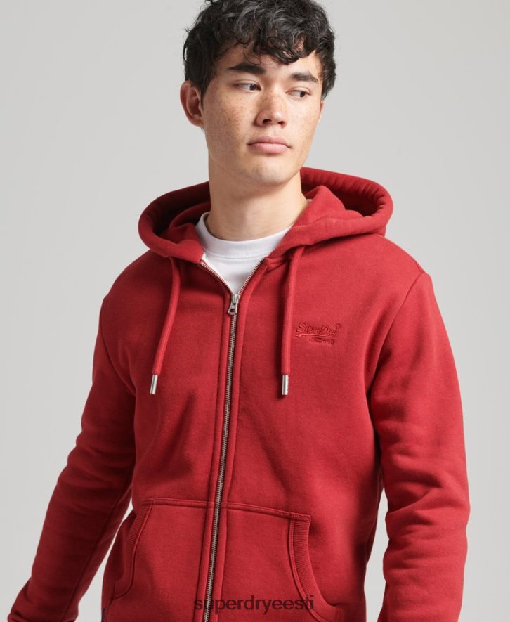Superdry mehed orgaanilisest puuvillast vintage logoga tikitud lukuga kapuuts B2LT4628 Riietus punane