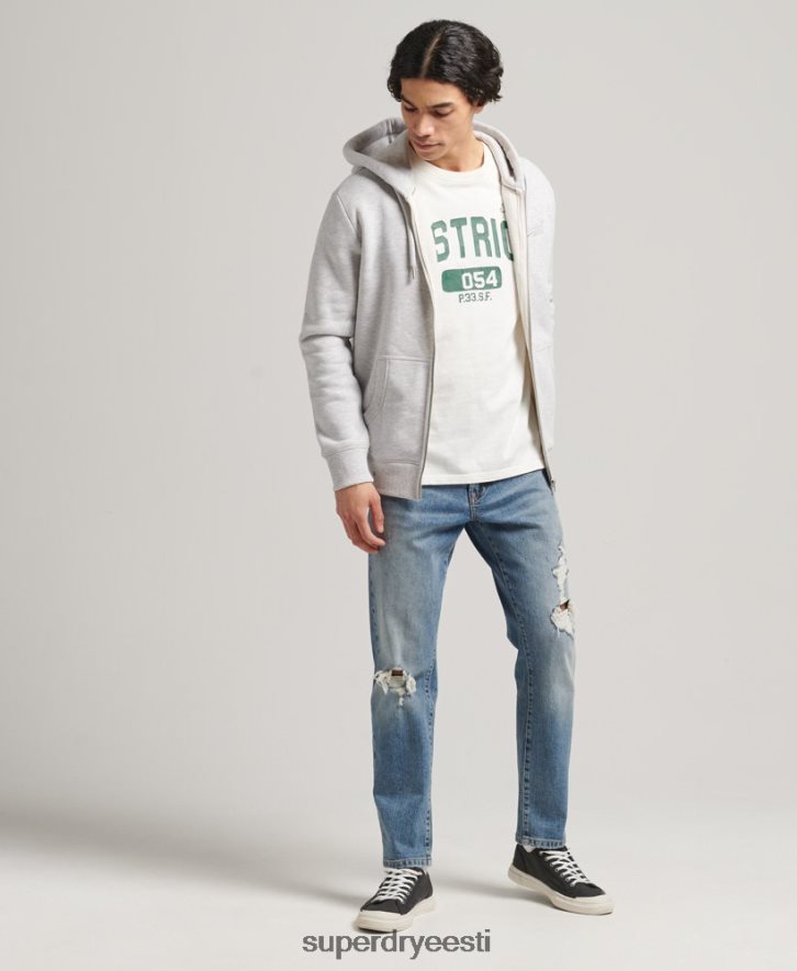 Superdry mehed orgaanilisest puuvillast vintage logoga tikitud lukuga kapuuts B2LT4641 Riietus helehall