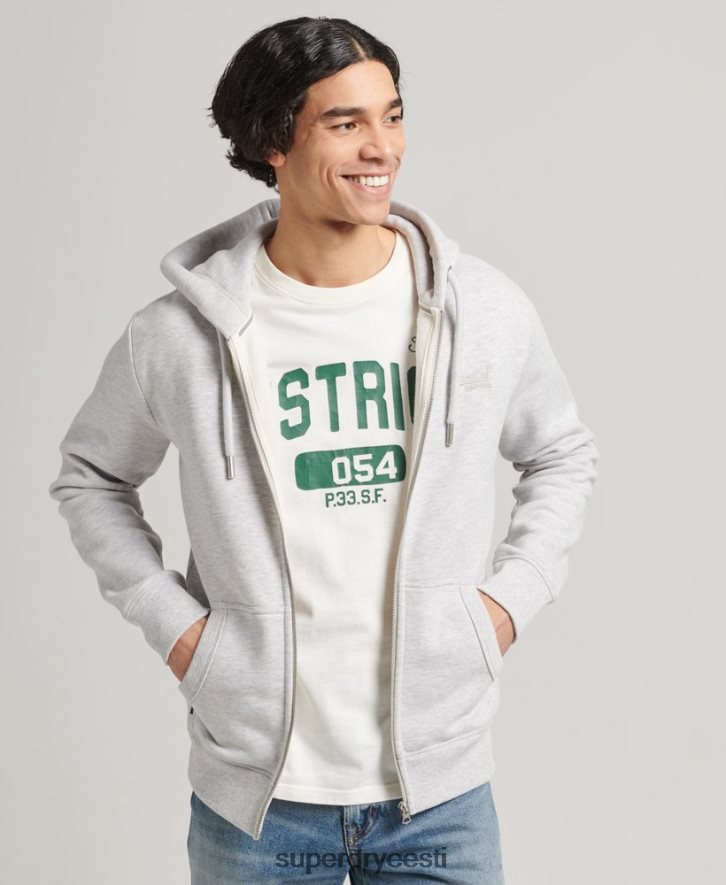 Superdry mehed orgaanilisest puuvillast vintage logoga tikitud lukuga kapuuts B2LT4641 Riietus helehall