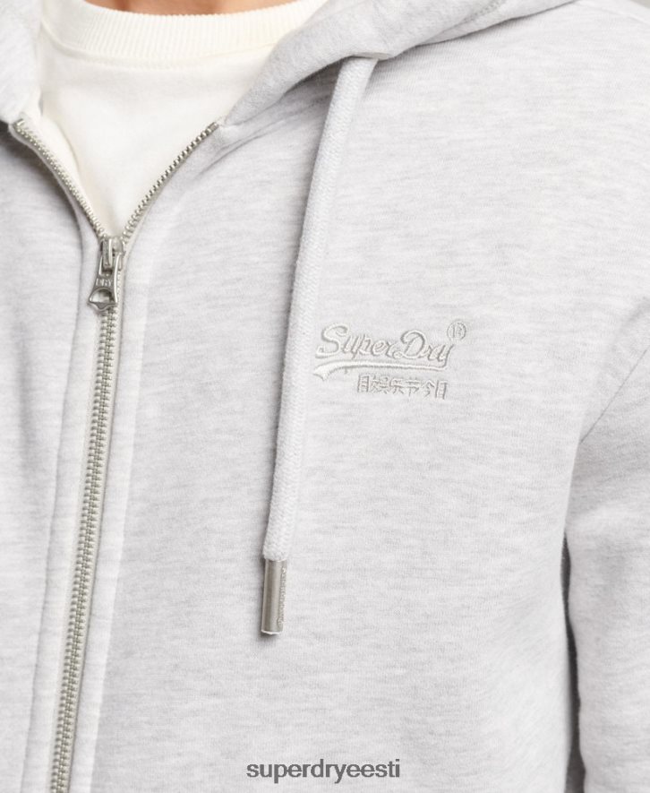 Superdry mehed orgaanilisest puuvillast vintage logoga tikitud lukuga kapuuts B2LT4641 Riietus helehall