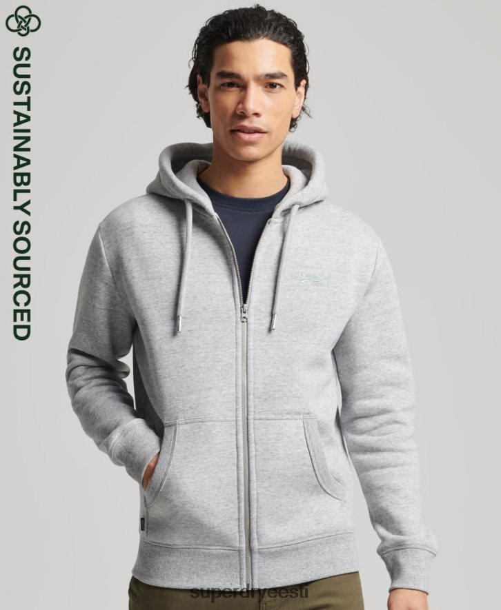 Superdry mehed orgaanilisest puuvillast vintage logoga tikitud lukuga kapuuts B2LT4652 Riietus hall