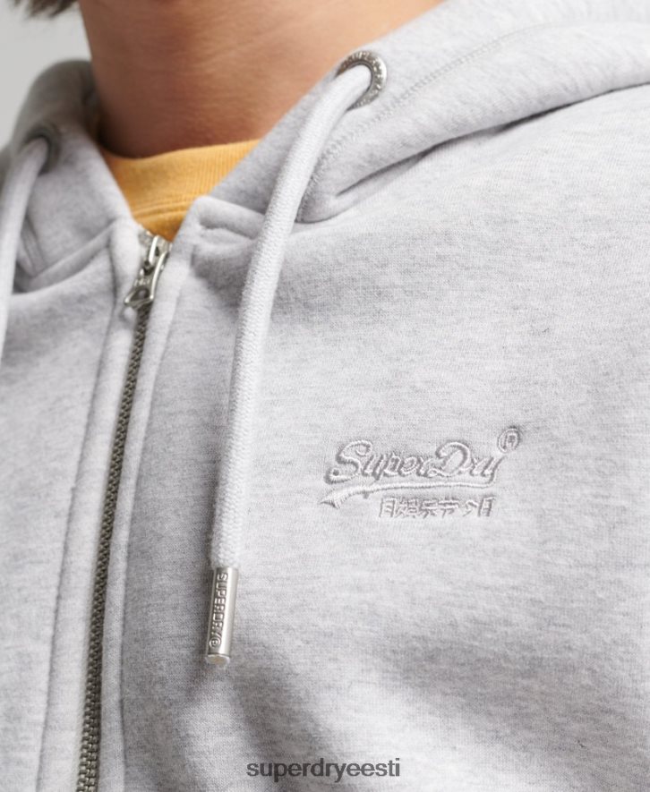 Superdry mehed orgaanilisest puuvillast vintage logoga tikitud lukuga kapuuts B2LT4676 Riietus helehall