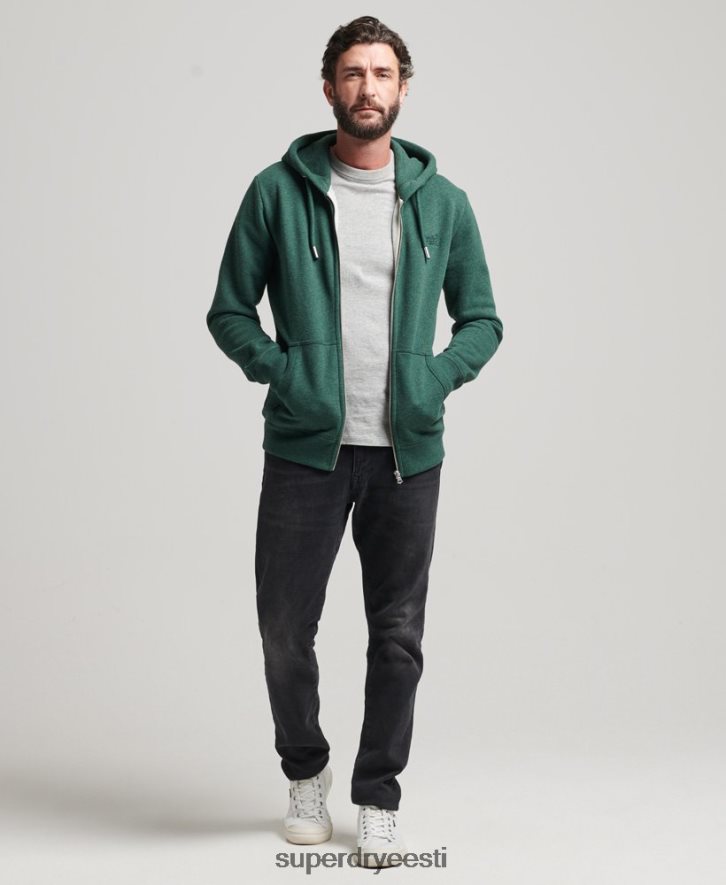 Superdry mehed orgaanilisest puuvillast vintage logoga tikitud lukuga kapuuts B2LT4710 Riietus roheline