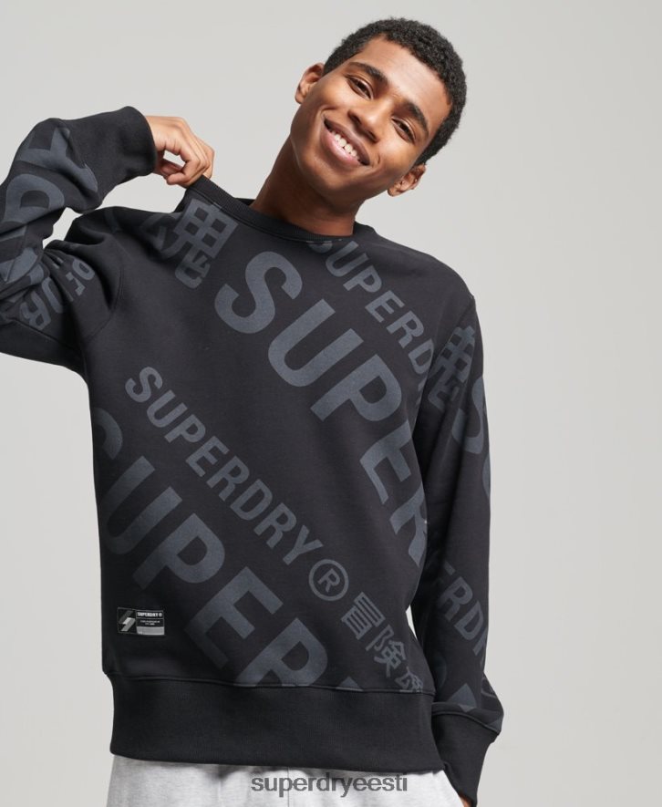 Superdry mehed põhilogo üle kogu trükimeeskonna dressipluusi B2LT45802 Riietus must