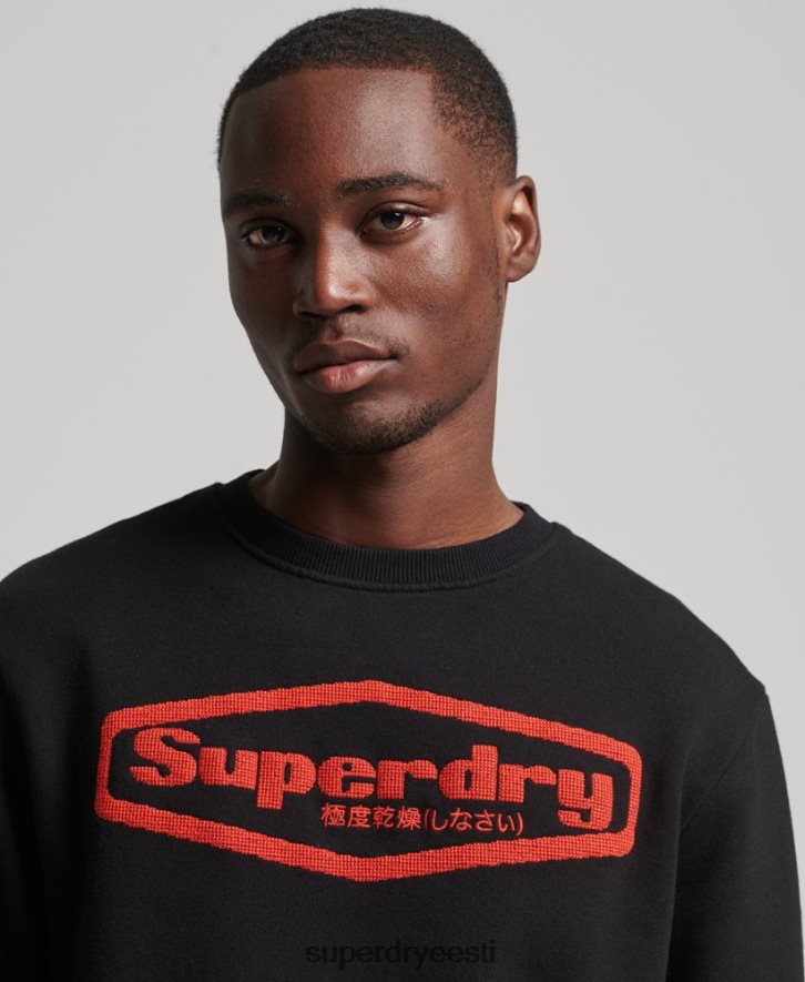 Superdry mehed vanaaegne mäng 90ndate logoga dressipluusil B2LT45074 Riietus must