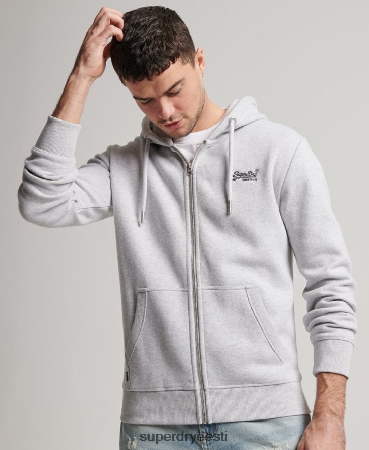 Superdry mehed vintage logoga tikitud lukuga kapuuts B2LT4463 Riietus helehall