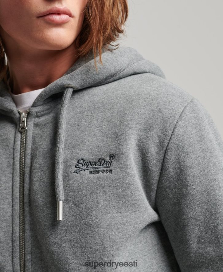 Superdry mehed vintage logoga tikitud lukuga kapuuts B2LT4497 Riietus hall