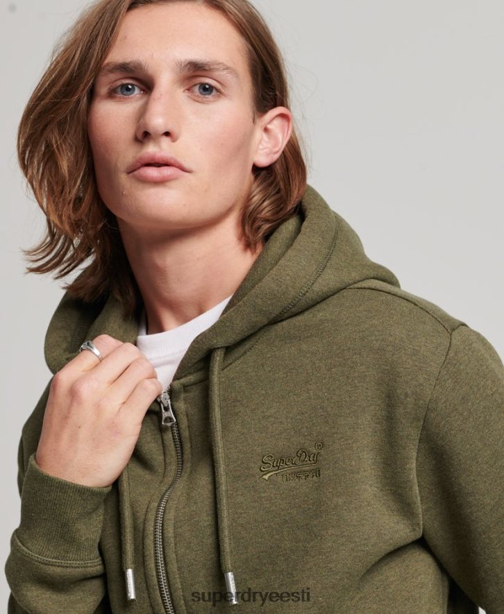 Superdry mehed vintage logoga tikitud lukuga kapuuts B2LT4703 Riietus khaki