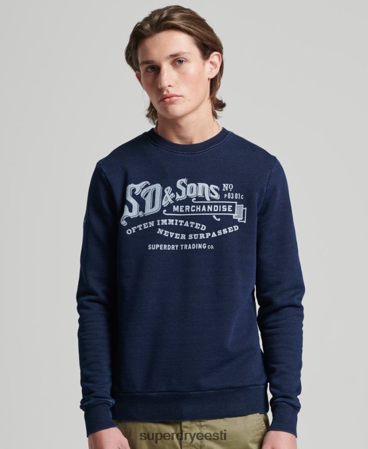 Superdry mehed vintage script stiilis indigo meeskonna dressipluus B2LT45185 Riietus tumesinine