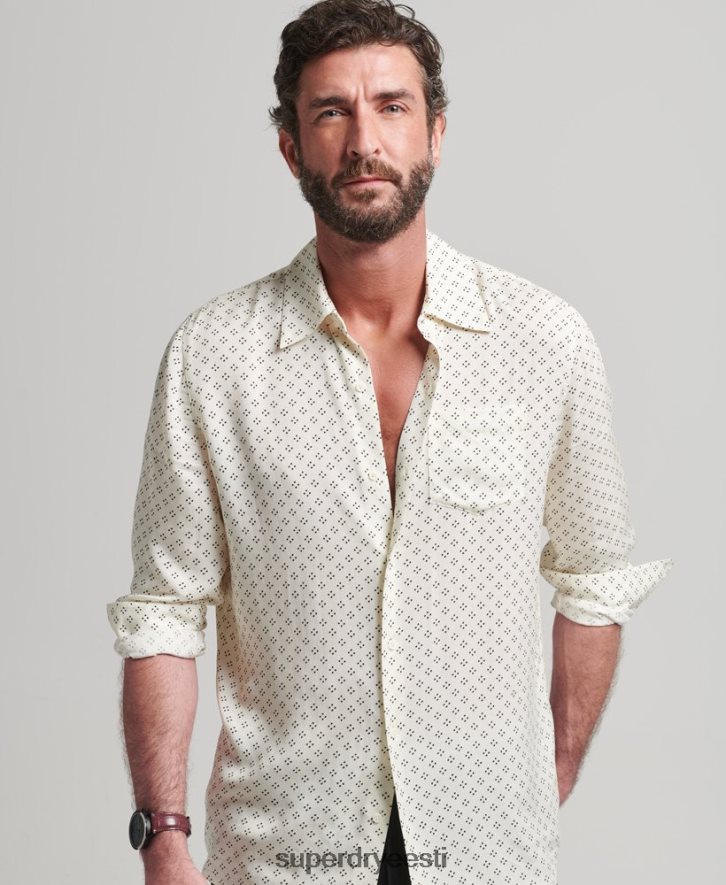 Superdry mehed 70ndate mustriga pikkade varrukatega särk B2LT4145 Riietus valge