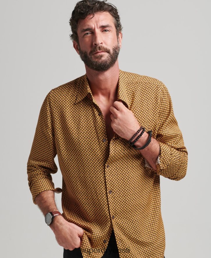 Superdry mehed 70ndate mustriga pikkade varrukatega särk B2LT4149 Riietus oranž