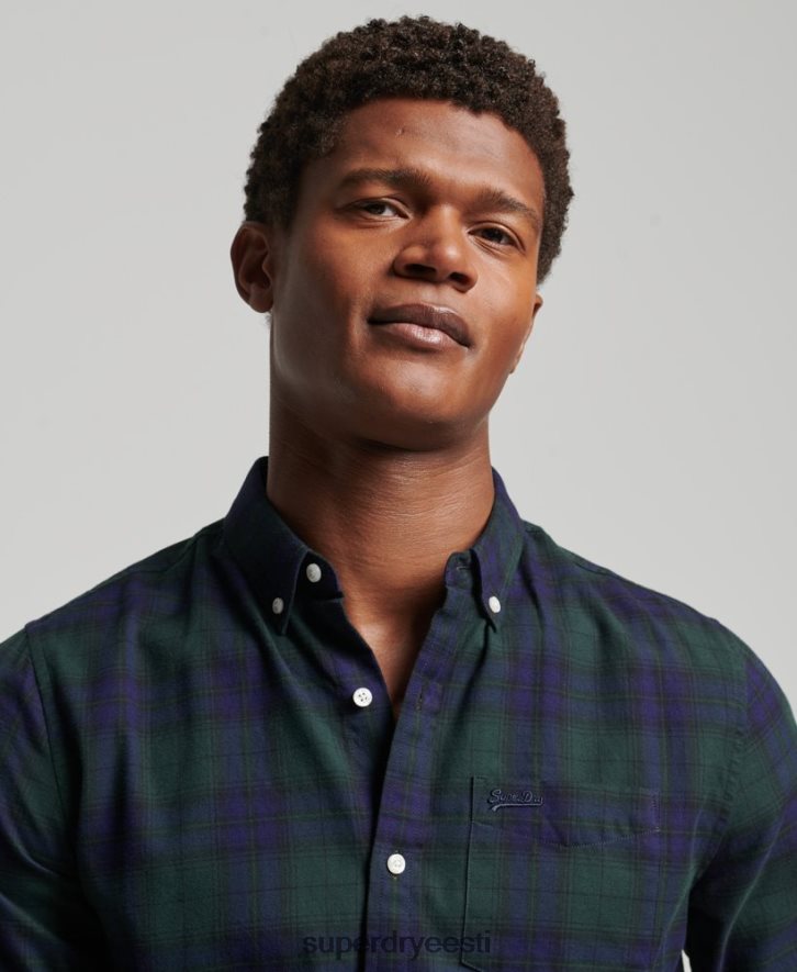 Superdry mehed klassikaline Londoni nööbiga särk B2LT4164 Riietus roheline