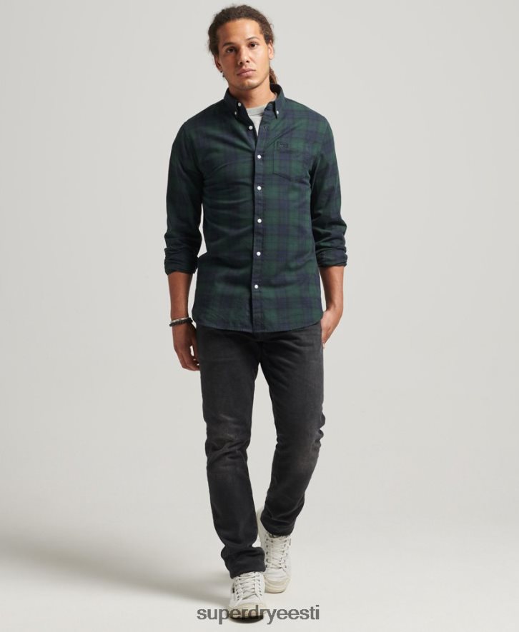 Superdry mehed orgaanilisest puuvillast klassikaline Londoni nööbiga särk B2LT4215 Riietus roheline
