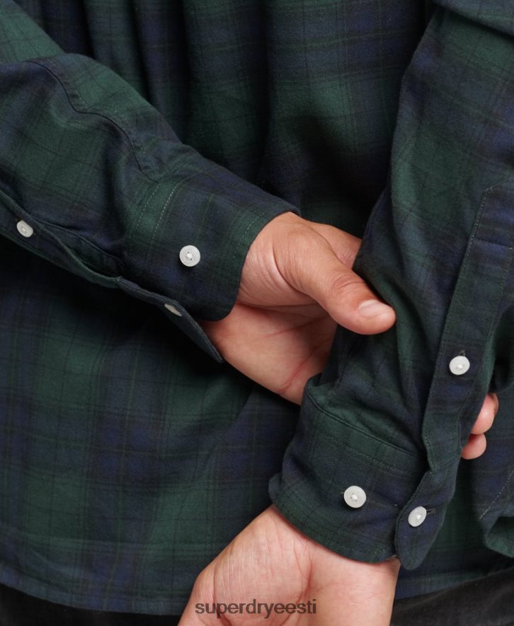 Superdry mehed orgaanilisest puuvillast klassikaline Londoni nööbiga särk B2LT4215 Riietus roheline