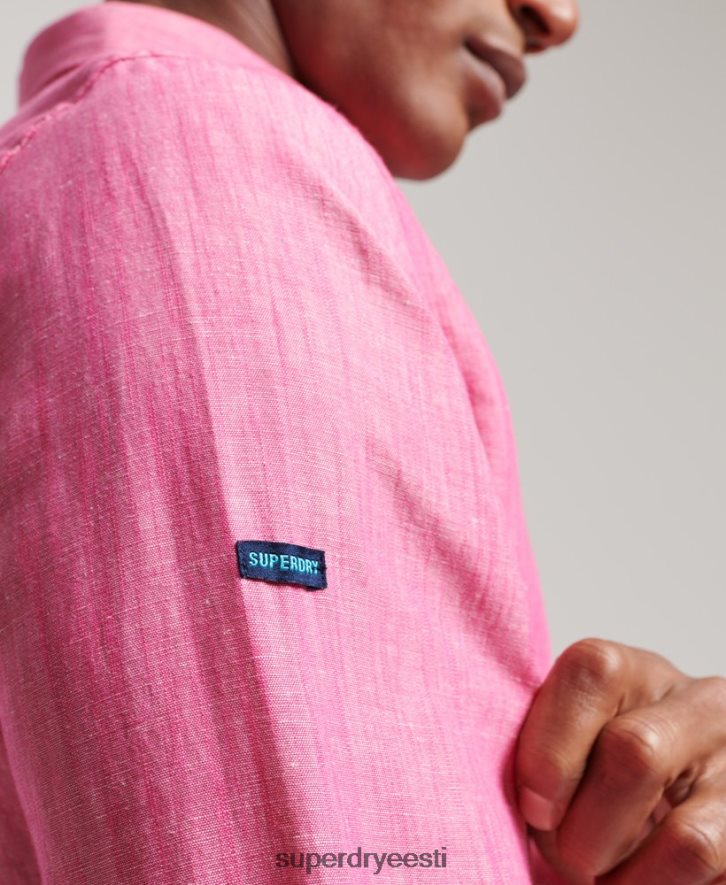 Superdry mehed orgaanilisest puuvillast studios linasest nööbist särk B2LT4133 Riietus roosa