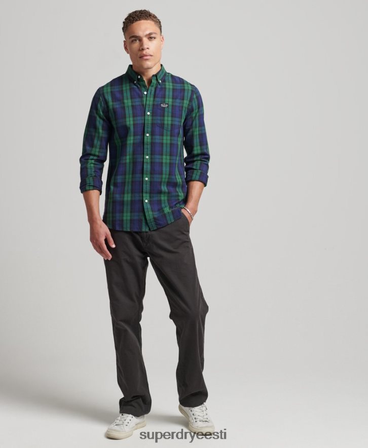 Superdry mehed puuvillane tšekk kaupmehesärk B2LT4159 Riietus roheline